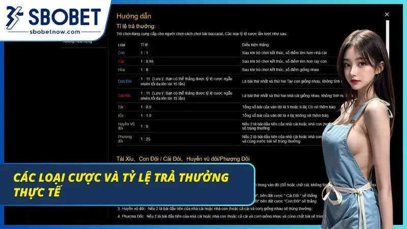 Bảng thống kê chi tiết tỷ lệ thưởng của các cửa cược phụ