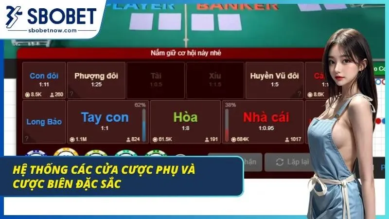 Nhiều cửa cược phụ với tỷ lệ thưởng hấp dẫn đa dạng