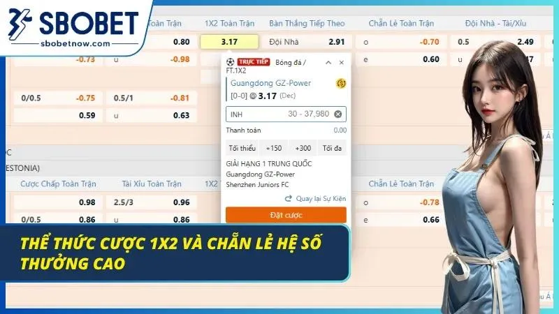 Bảng cược 1x2 và chẵn lẻ với tỷ lệ thưởng